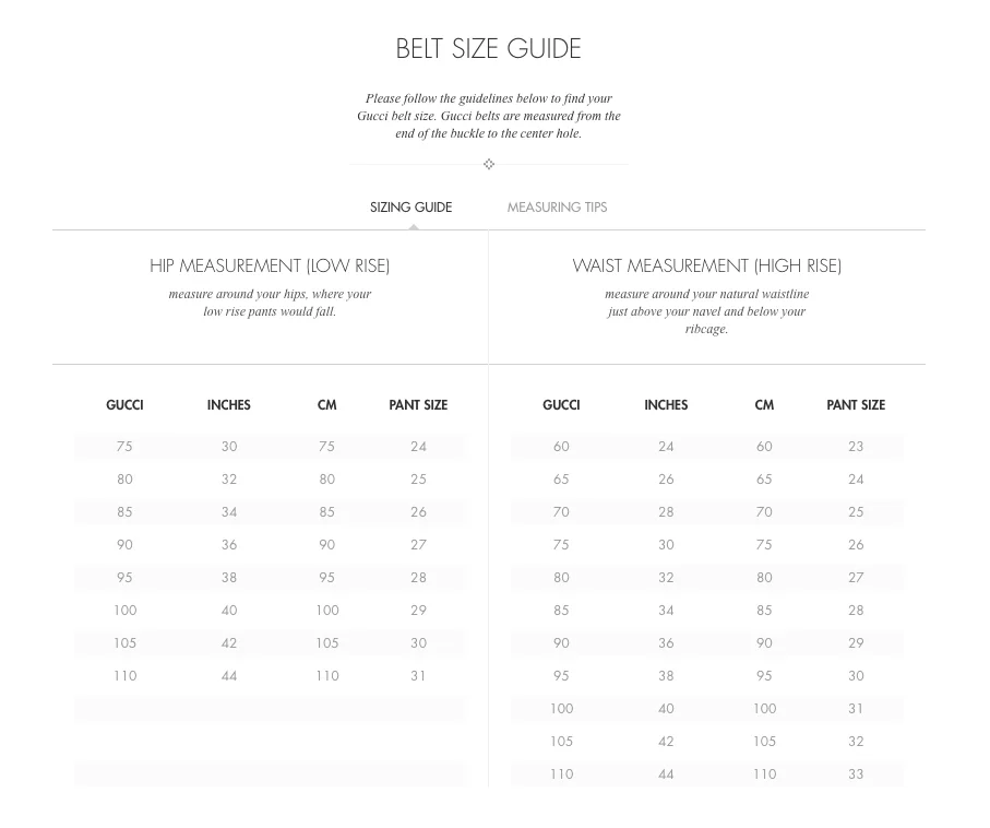 Gucci belt size guide