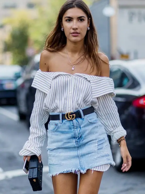 gucci belt denim skirt
