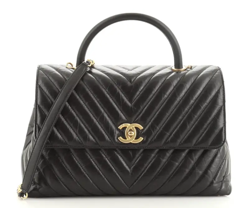 Chanel Coco Top Handle Bag Chevron Calfskin Large