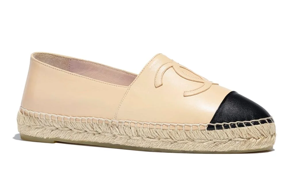 chanel lambskin cc espadrilles beige black