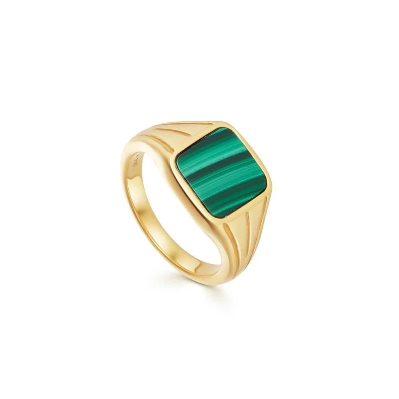 Lucy Williams malachite square gold signet ring