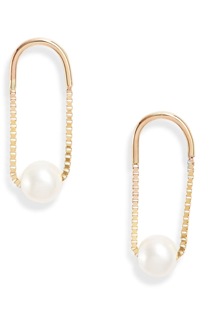 Poppy Finch Crescent Pearl Drop Earrings