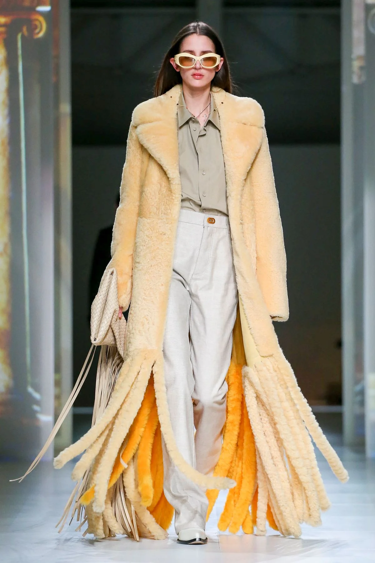 Bottega Veneta FW20 Fringed Faux Fur Coat