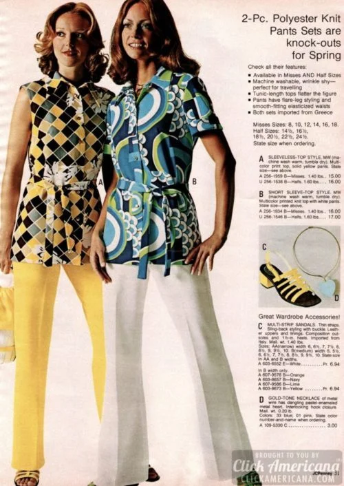 polyester knit sets women's 1970s fashion
