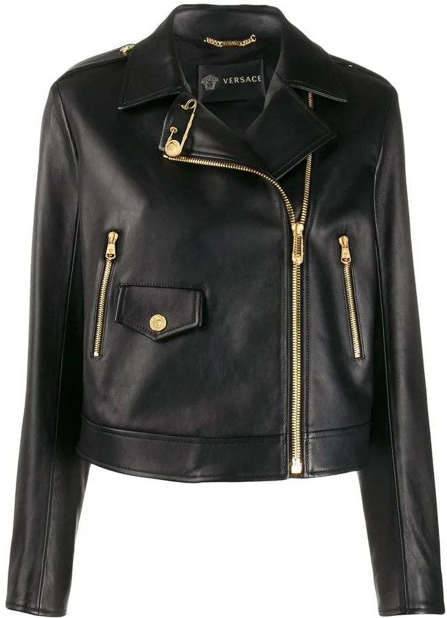 Versace Cropped Safety-Pin Biker Jacket