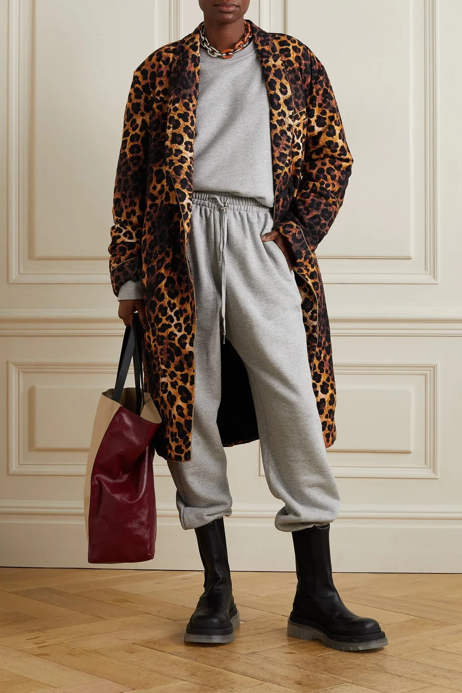 R13 Oversized Belted Leopard Print Flannel Coat