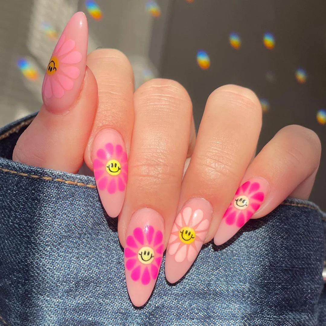 Smiley Floral Nails