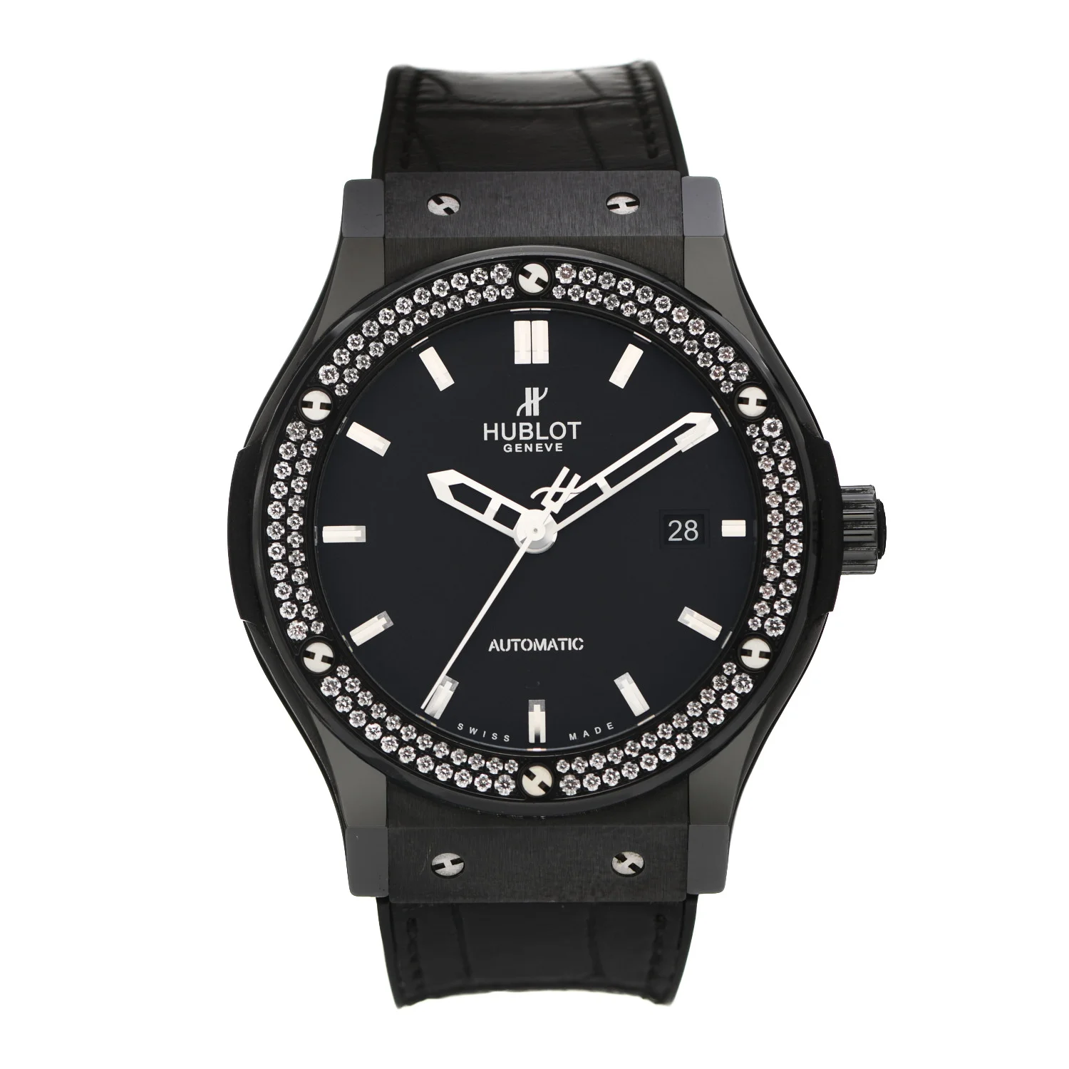 Hublot Ceramic Carbon Diamond Pave Bezel 45mm Classic Fusion Black Magic Automatic Watch