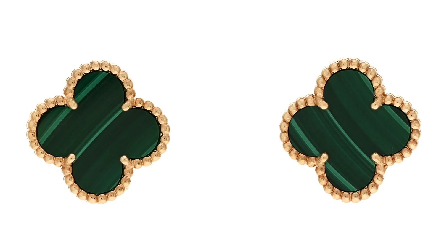 Van Cleef and Arpels Vintage Alhambra Earrings Malachite