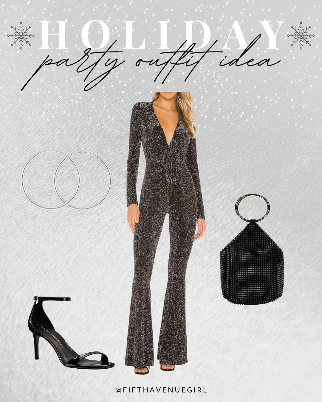Holiday party outfit idea: festive jumpsuit