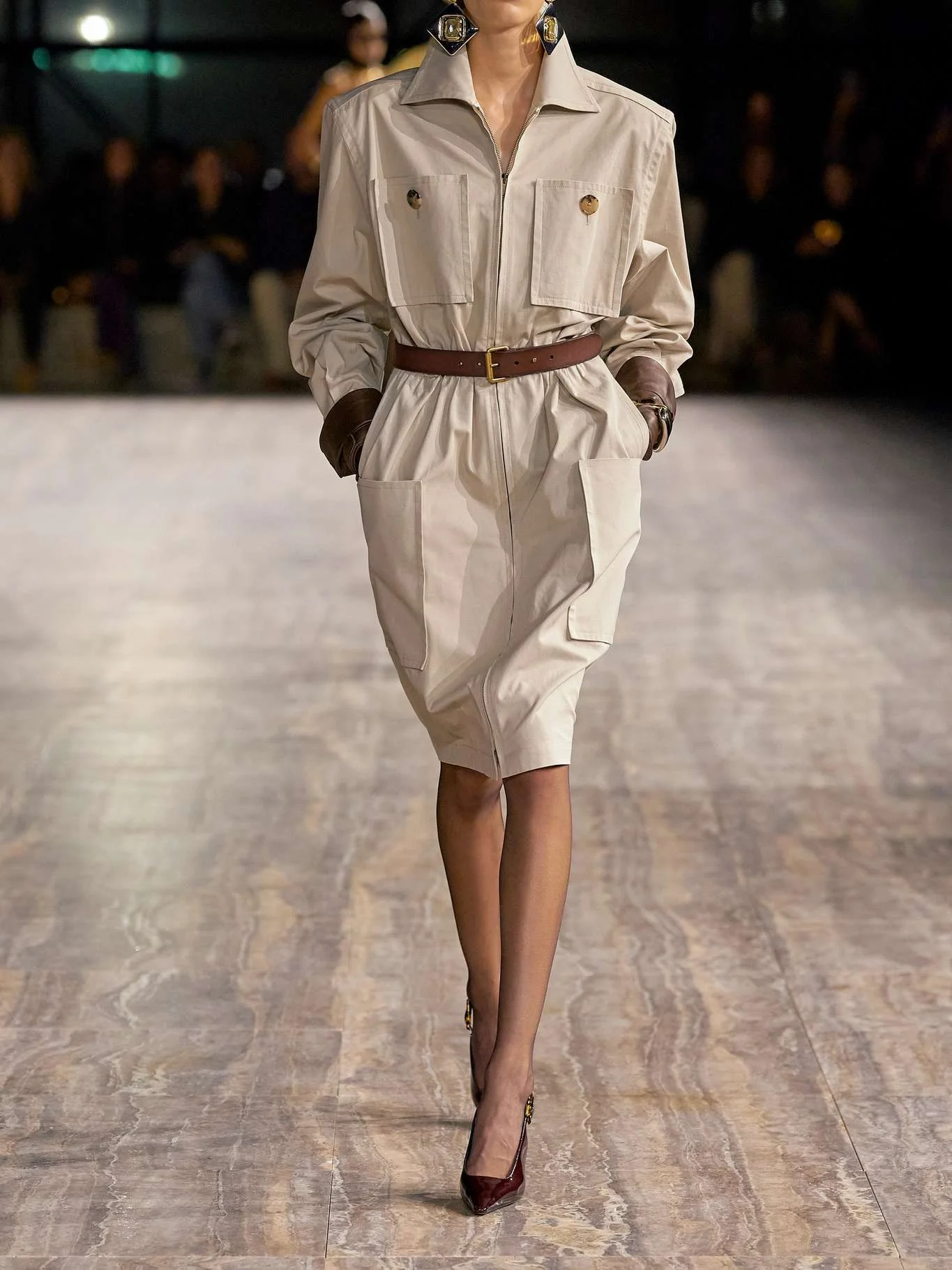 Saint Laurent Belted cotton-twill mini dress