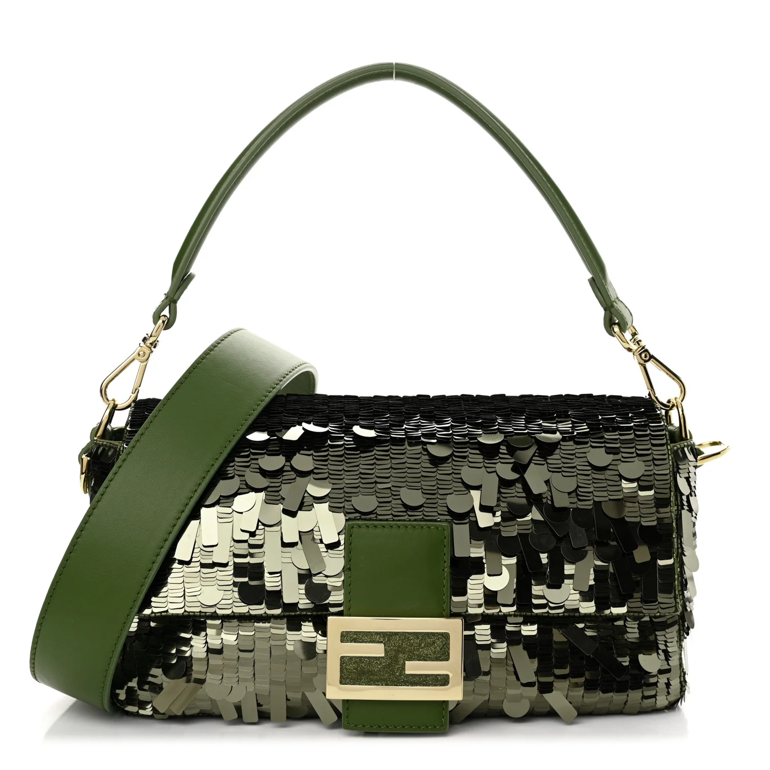 Fendi sequins baguette bag avocado green
