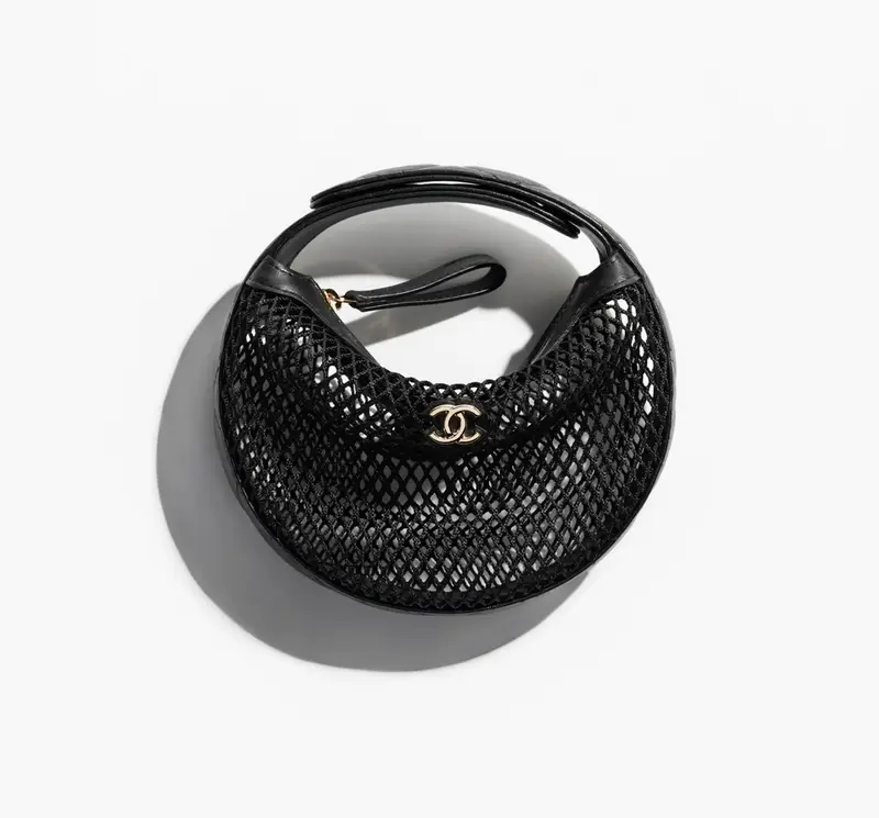 chanel curved pouch in lambskin mesh