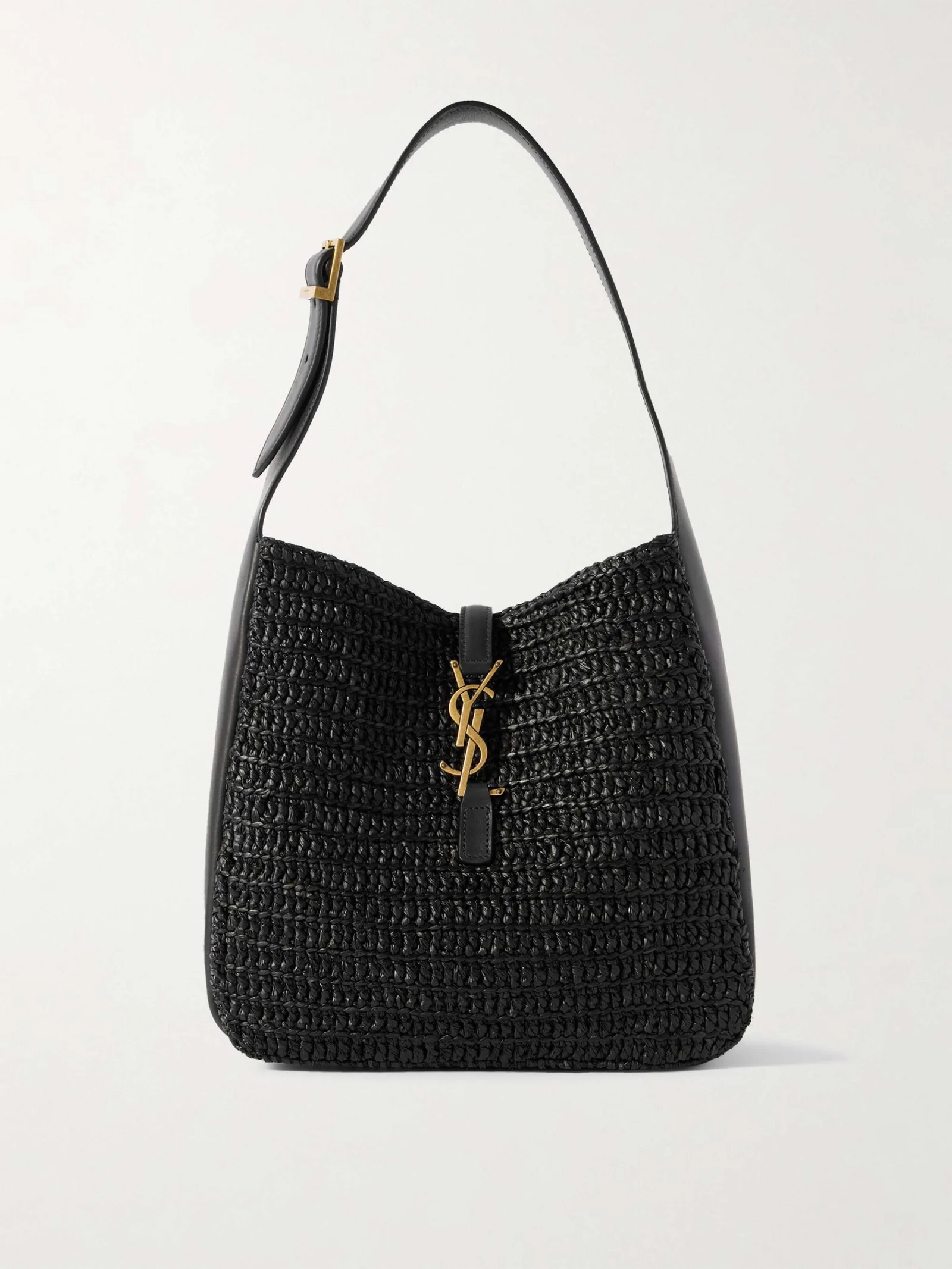 Saint Laurent Le 5 à 7 Supple small leather-trimmed raffia shoulder bag