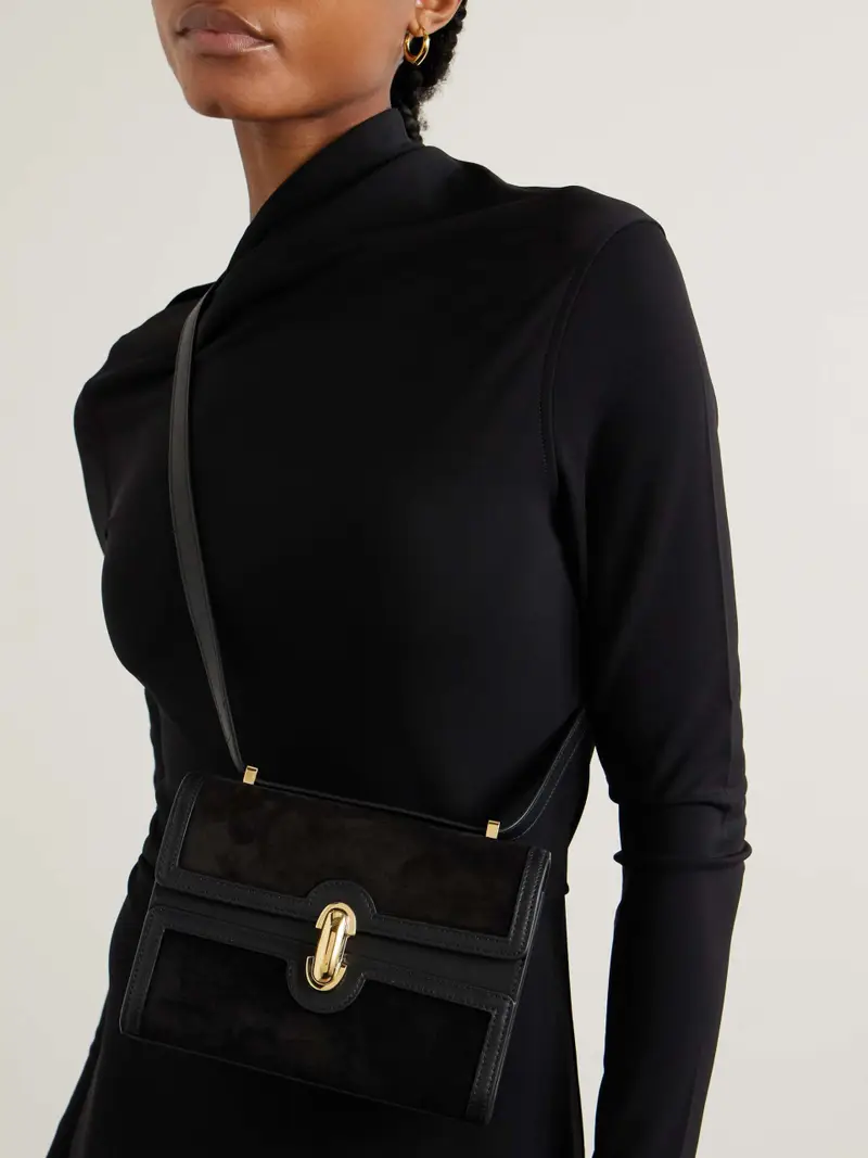 savette symetry 19 suede shoulder bag