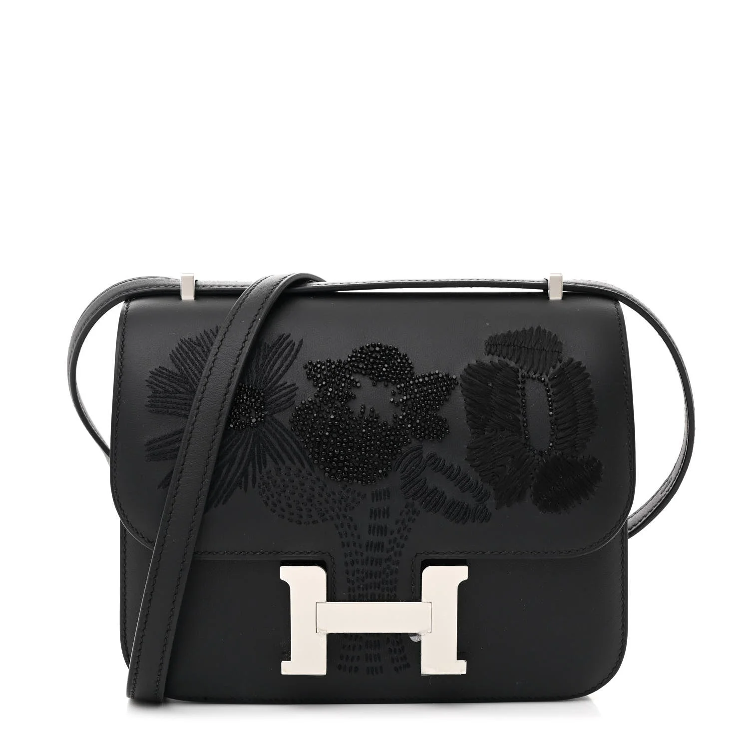 Hermès Swift Dancing Flowers Embroidered Constance 18 Black