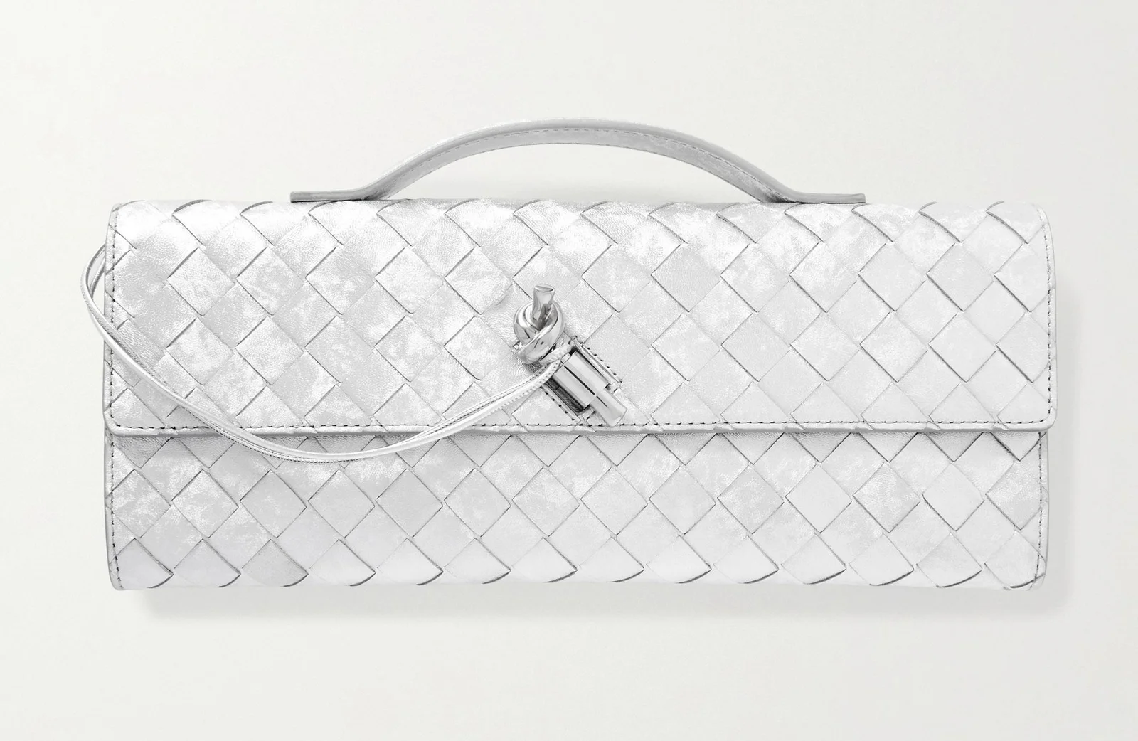 Bottega Veneta Long Andiamo intrecciato metallic leather clutch