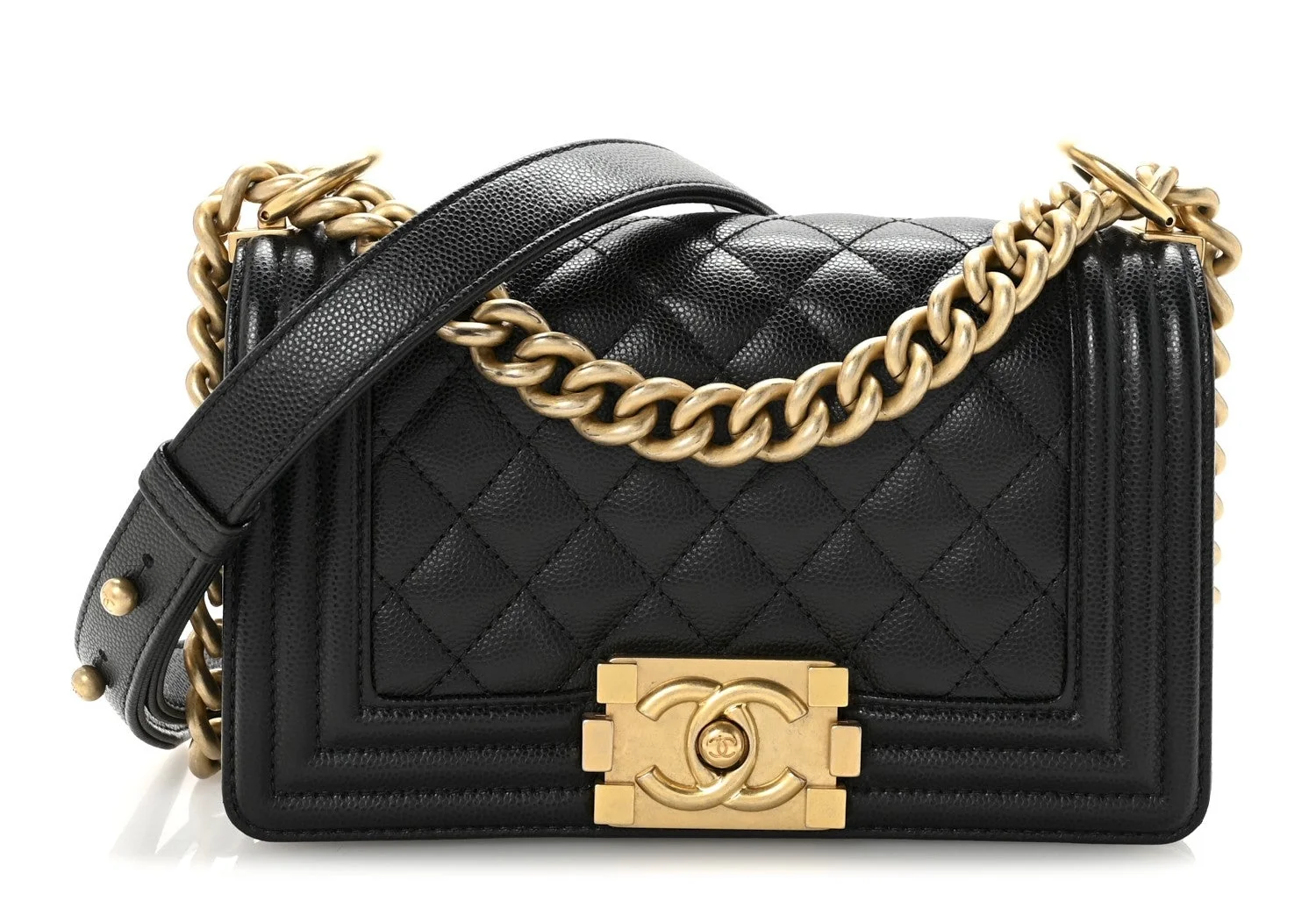 chanel caviar quilted small boy bag black