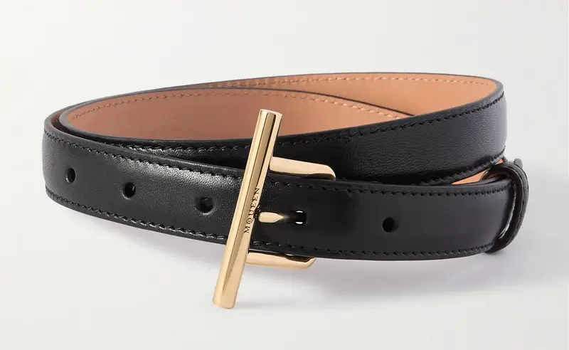 McQueen T-Bar Leather Skinny Belt
