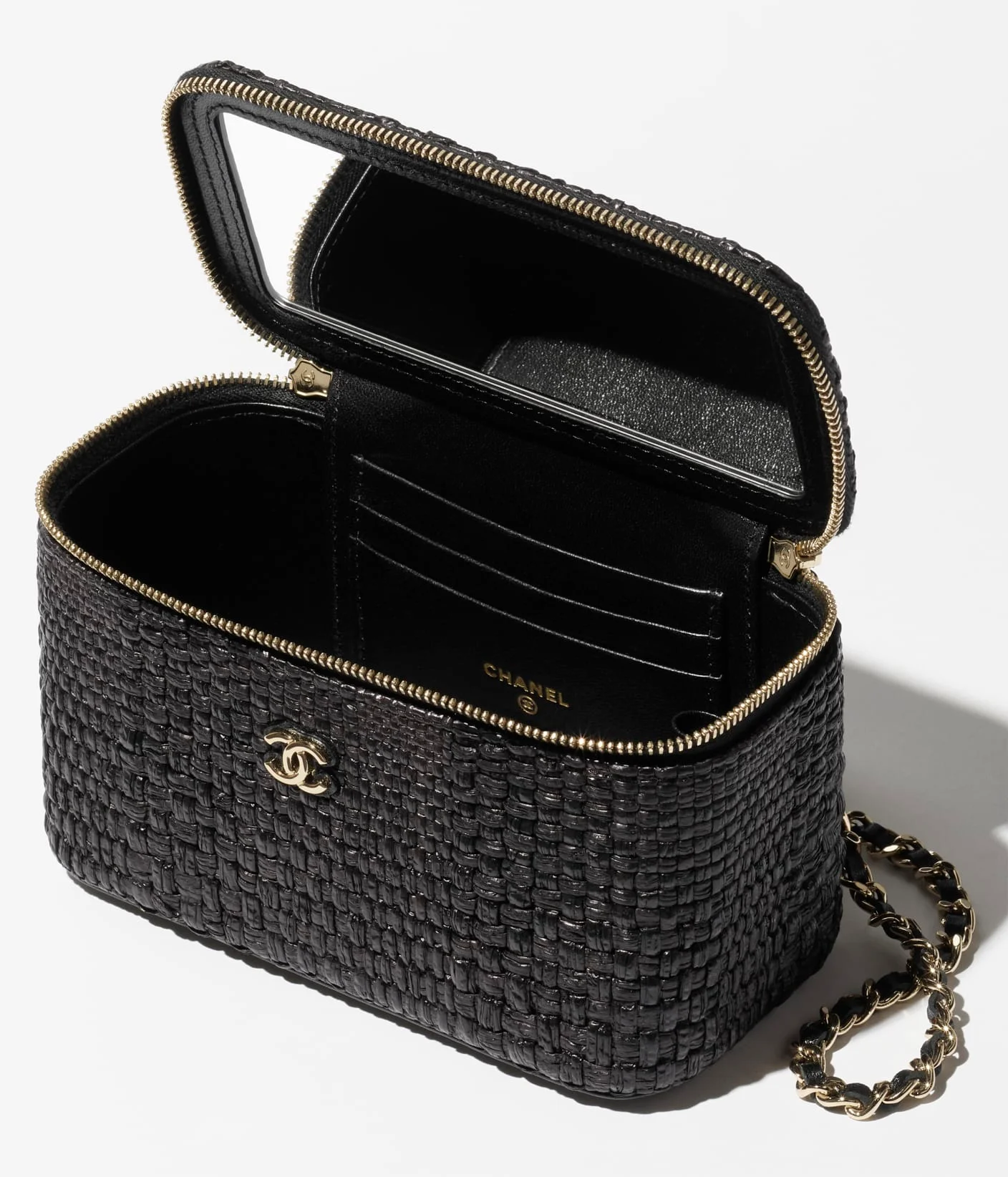 chanel classic long vanity with chain raffia