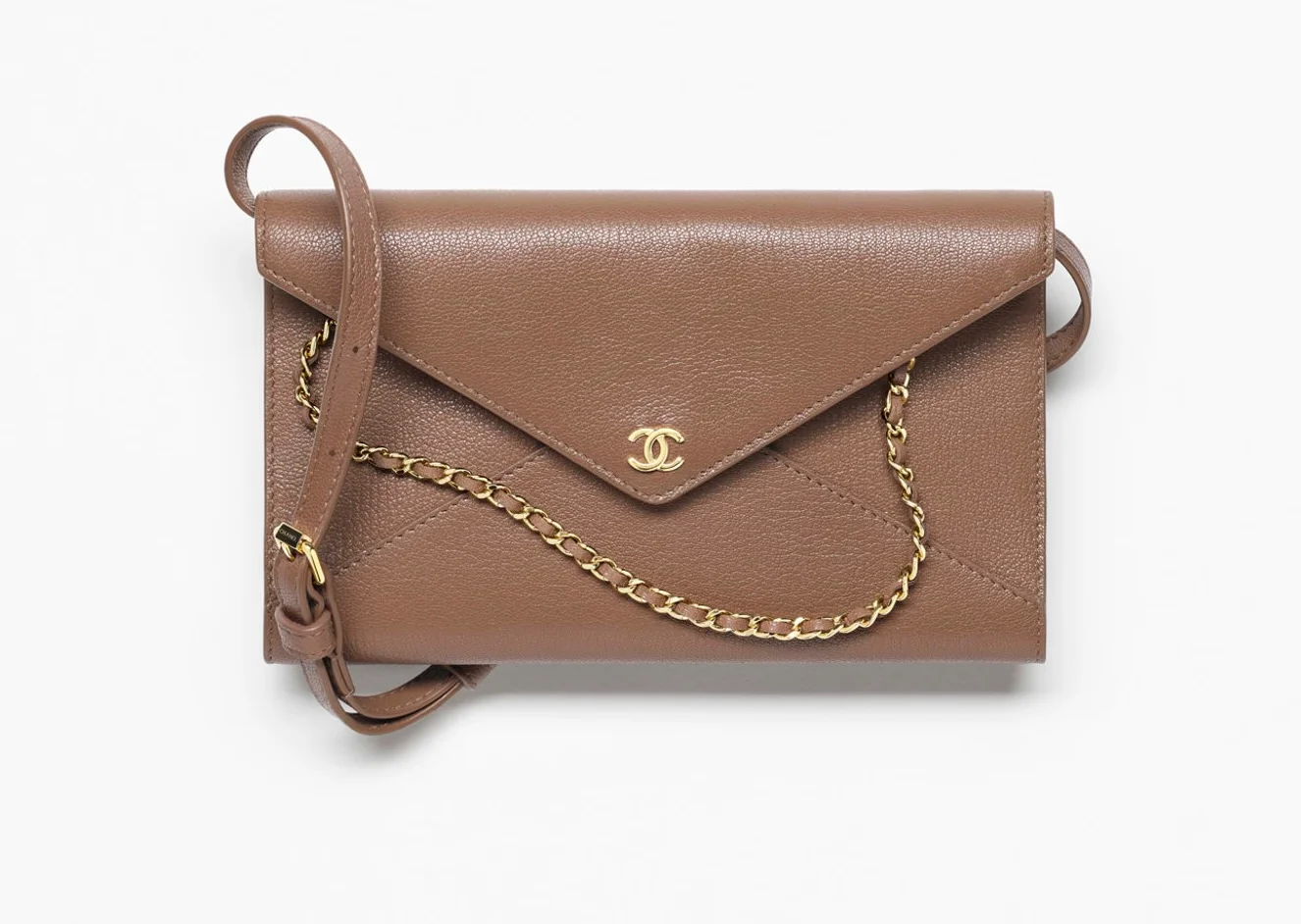 chanel envelope clutch with leather strap ss26