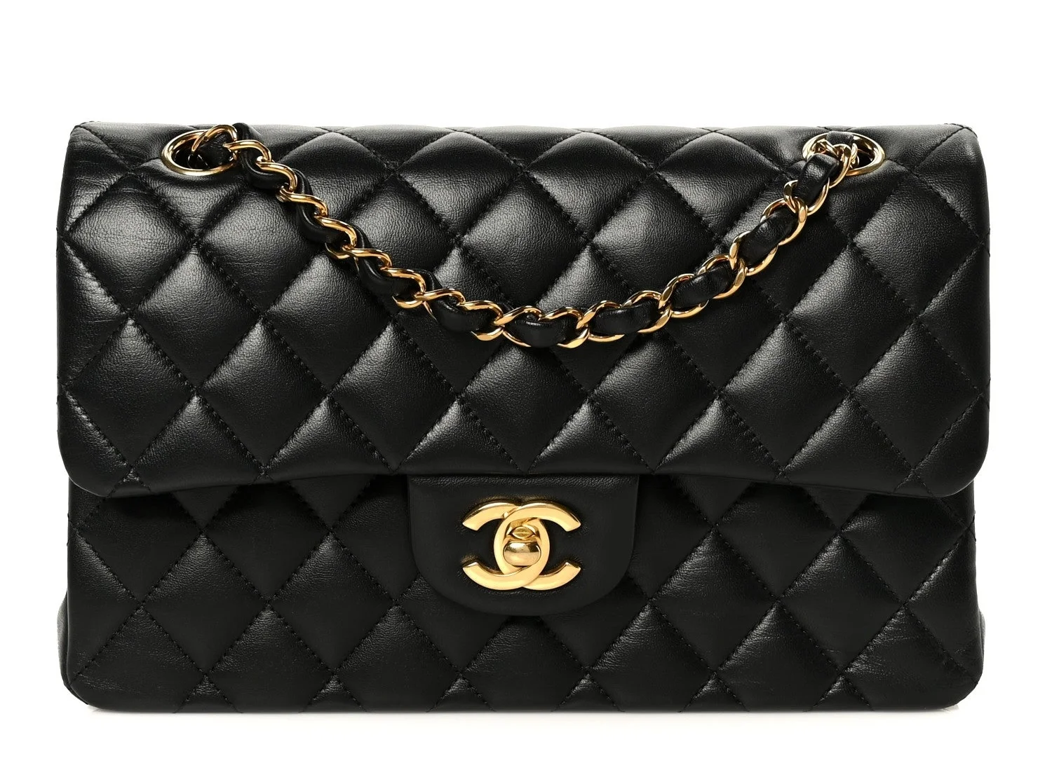 Lambskin Quilted Small Double Flap Black