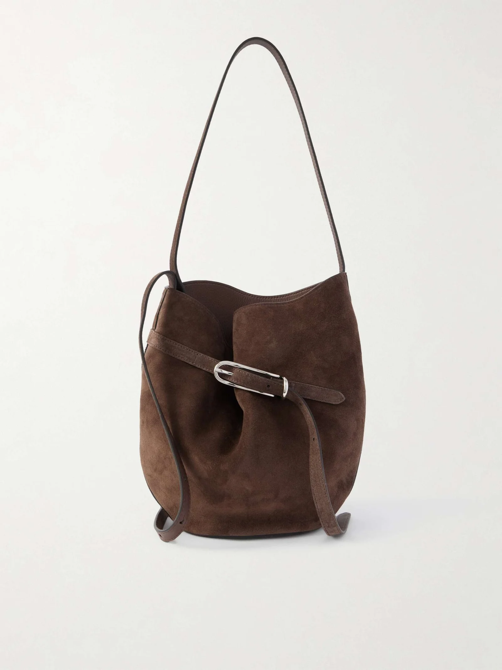liffner buckled suede bucket bag