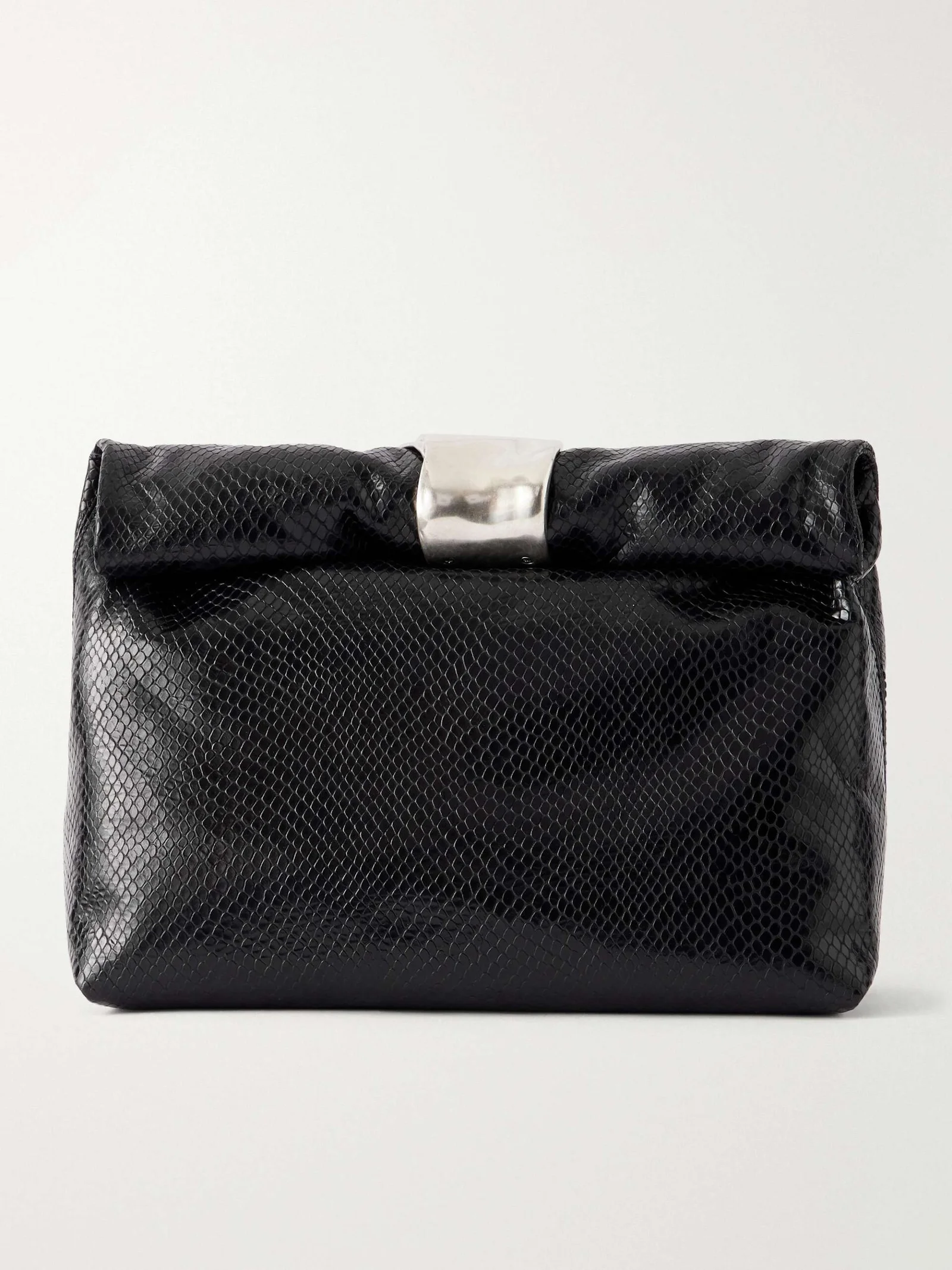 staud snake effect leather clutch